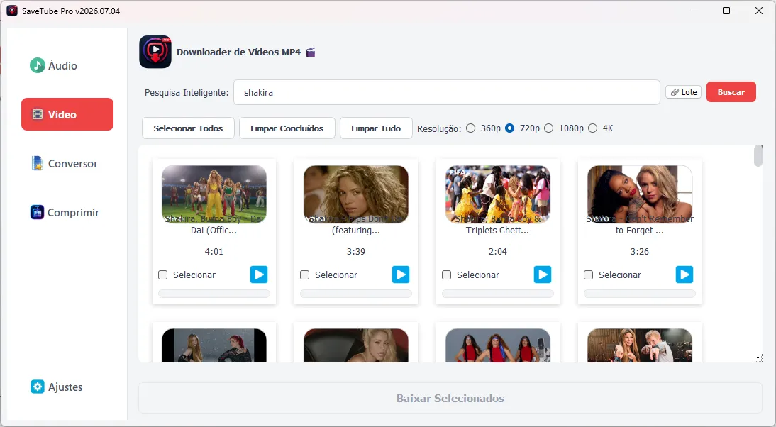 Tela de Downloads do SaveTube Pro
