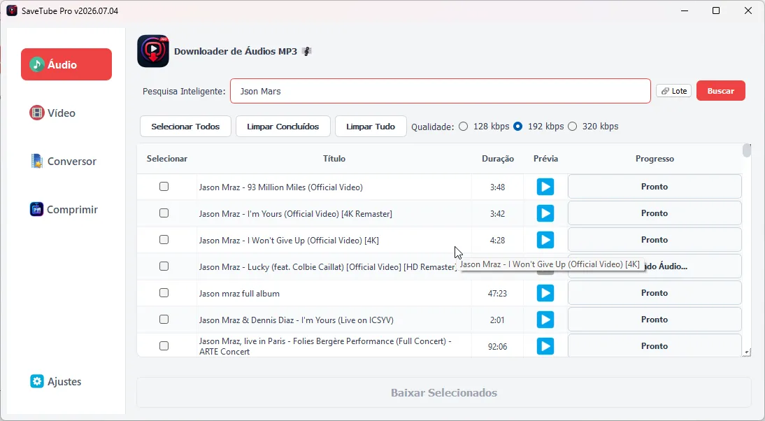 Tela de Configurações do SaveTube Pro